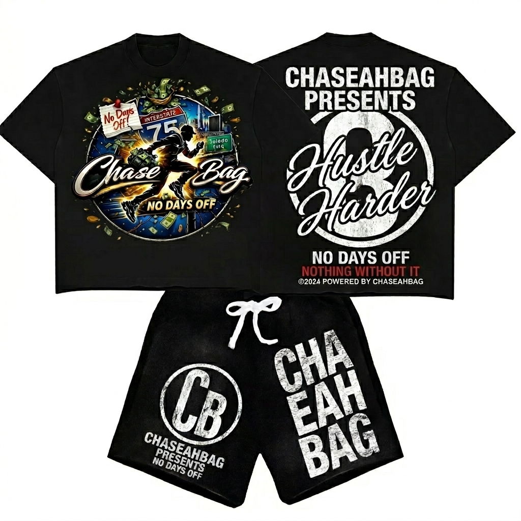 CHASEAHBAG Hustle Harder Tee and Shorts Set